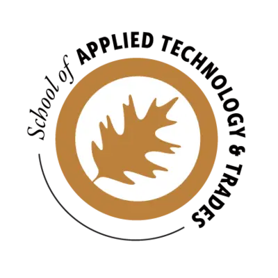 Brown leaf logo with text reading "School of Applied Technology & Trades."