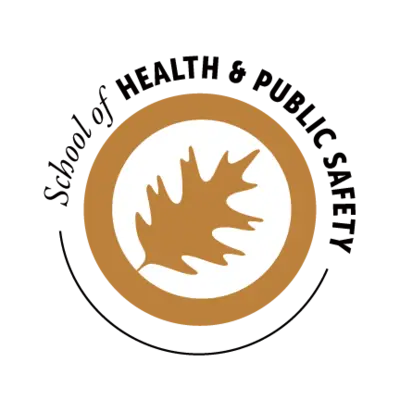 Brown leaf logo with text reading "School of Health and Public Safety."