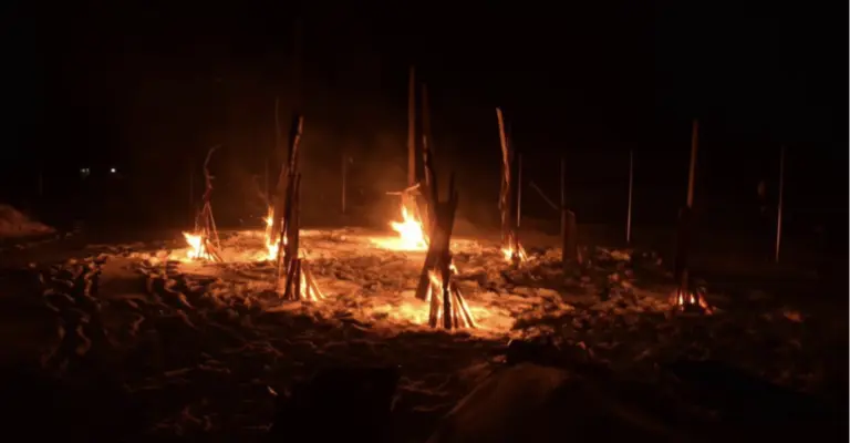 winter solstice fire in community garden